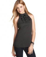 A flirty cascade of ruffles and pretty polka dots meet on 6 Degrees' playful top. Pair with dark denim or your favorite colored jeans!