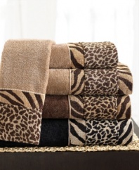 Transform the bath into a mini safari. The Cheshire washcloth is woven from smooth cotton and has a dramatic band of sheared velour zebra and cheetah prints.