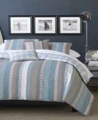 Modern blocks of subdued tans and blues create a relaxed design across this La Jolla duvet cover set. A reverse Hawaiian-inspired mosaic print provides a carefree attitude in blue over crisp white cotton. The overall look is understated, clean and sophisticated; a perfect combination for updating your bedroom. (Clearance)