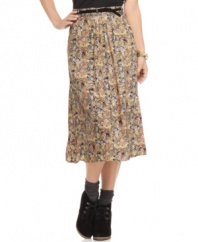 Add flower power to your wardrobe with this sweet, floral-print skirt from Angie! The midi length and braided skinny belt add welcome doses of on-trend cool.