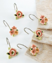 Bring the grace of your favorite garden into the bathroom with Rosefan accessories. Shower curtain hooks are a bath essential. Crafted in glossy metal.