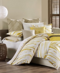 The Abstract Palm comforter set features a lush print of cress green over pure white 300-thread count cotton. The reverse offers a hint of modest khaki for a contemporary way to revisit native-inspired designs.