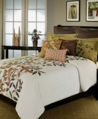 Maze of leaves. Create an Asian-inspired haven in your bedroom with this Asian Leaf comforter set, featuring an elaborate leaf pattern in earthy green, orange and brown tones. Comes complete with shams and distinctive decorative pillows for a decidedly exotic allure.