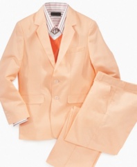 Throw on a jacket. This blazer from Sean John will give him instant snappy style.
