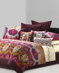 Channeling the ornately decorated fabrics of the East, the Chapan comforter set from N Natori features antique-inspired Ikat designs in a vibrant purple and gray colorway. Coordinate with the Chapan embroidered sheet set to finish this look with a soft, inviting layer.