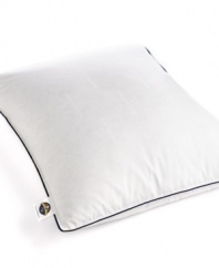 Sleep soundly with the comfort of Pacific Coast's EvenRest pillow, featuring patented tri-channel construction for even fill distribution. A 300-thread count Barrier Weave(tm) cotton cover keeps the soft down feathers from sneaking out. Finished with blue cording along the edges.