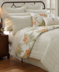 The picture of relaxation, Tommy Bahama's Abacos Island comforter reverses from flowers to stripes in soft cotton sateen. With embellished shams and a coordinating bedskirt to help you get your beauty sleep.
