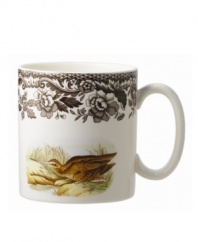 Bring the classic style of the English countryside to your table with the Woodland Collection by Spode. This traditionally patterned mug features the majestic snipe and quail framed by Spode's distinctive British Flowers border which dates back to 1828.  9 oz. capacity.