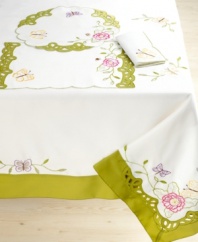 Homewear combines delicate details with the durability of polyester in the elaborate Spring Lattice tablecloth. Pretty cutwork and embroidered garden scenes usher in a fresh season of casual dining.
