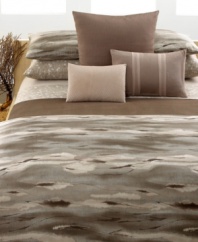 Inspired by African wild game, yet reinterpreted in an abstract watercolor, Calvin Klein's Tanzania comforter features a palette of earthy hues on soft, Egyptian cotton sateen. Reverses to solid.