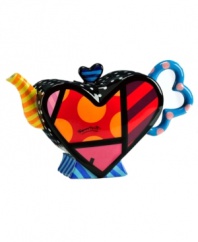 A lot to love, the Heart teapot is shaped by the vivid colors and bold patterns of world-renowned pop artist Romero Britto. Fun for use and display!