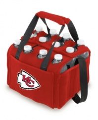 Need a cold one? Quench your thirst on the go with an NFL Teams beverage tote. Perfect for a tailgate or camping trip, this soft, insulated carrier accommodates a 12-pack of bottles or cans and bears the logo of your favorite football team.