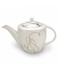 Sweet yet sophisticated, a loopy heart design sweeps across this white porcelain tea server from Mikasa. Complete with a sparkling platinum rim, this flirty ribbon pattern captivates everyone at your dinner table.