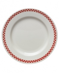 Bring a taste of nostalgia to casual tables with the America's Original Diner collection from Homer Laughlin. A retro-cool pattern in colors that complement Fiesta makes the checked dinner plates an irresistible blast from the past. Ultra-durable china promises to brighten your meals indefinitely.
