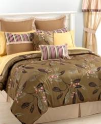 Style is in bloom with the Perrin room in a bag, featuring everything you need to give your room a look of nature-inspired beauty. This comprehensive set includes a leaf jacquard with embroidered floral details accented by stripes, pleats and solids for a modern, coordinated appeal. (Clearance)