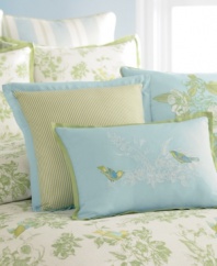 Fly the nest. Martha Stewart Collection brings nature-inspired beauty to your room with this Bluebird Garden completer set, featuring blooming florals, classic stripes and cheery bluebirds in a palette of yellow, green and blue.