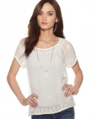Dainty embroidered flowers adorn this sheer top from Lucky Brand Jeans for a vintage-inspired vibe. It's a perfect match with a cami and worn-in flares!