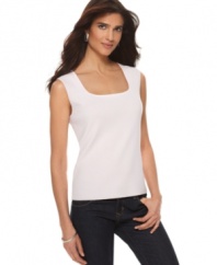 This top from Jones New York features a flattering square neckline and allover ribbed knit for a fantastic fit. Wear it with jeans for the weekend, or with a blazer and skirt for the office!