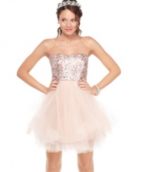 Be the prima beauty at your special event in Trixxi's strapless dress, spotlighting a sequined top and tulle skirt.