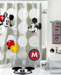 See you real soon! The ever-lovable Mickey Mouse steals the show in this classic shower curtain from Disney for a playful addition to your bathroom.