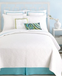 Reminiscent of the whitewashed architecture of the Greek island of Santorini, this Trina Turk coverlet features white-on-white quilted details for a clean, bright look.