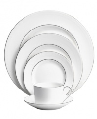 In an exquisite union of the contemporary and the classical, renowned bridal designer Vera Wang and Wedgwood have created a dinnerware and dishes pattern that brings elegance to the modern table. Blanc sur Blanc place settings marry pure white with a textured matte border and platinum edging for subtle tonal contrast.