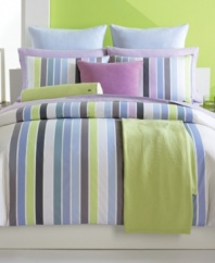 Settle into your private haven with the serene Catamaran duvet cover set from Lacoste. Featuring soft pastel stripes on printed cotton twill for a romantic look and ultrasoft texture. Also features Lacoste logo details. (Clearance)