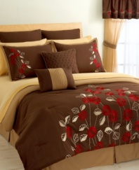 Everything is coming up roses with the Camille room in a bag. Blooming with everything you need to create a sophisticated retreat, this comprehensive jacquard set features intricate rose-and-vine embroidery on a rich chocolate hue with creme accents. (Clearance)