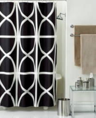 A sophisticated geometric wind-up pattern adds incredible style and luxurious dimension to any bathroom. Coordinate this Transom fabric shower curtain with white or satin nickel bath accessories for a uniquely modern statement.