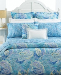 An ocean of paisley swirls on smooth, 450 thread count cotton sateen gives this Lauren Ralph Lauren sham an island-inspired charm. Featuring a 1.5 tailored flange embellished with white piping along the edges; hidden button closure on the reverse. (Clearance)