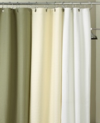 The Waffle shower curtain boasts a waffle knit texture in a variety of colors, making it the perfect blend of simplicity and sophistication.