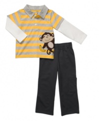 No reason to monkey around when it's time to get him ready. Just grab this cute shirt and pant set from Carter's for a fun, fast solution.