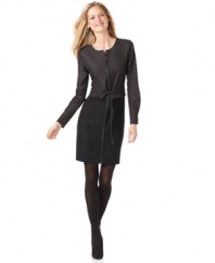 Faux leather trim and sleek styling lend a city-chic vibe to this T Tahari Lindly dress -- perfect for desk-to-dinner look!