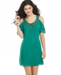 A studded neckline wears like chic armor on this dress from Rampage that's tough yet sweet!