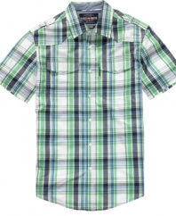 Redefine your weekend wardrobe with this crisp plaid shirt from Ecko Unltd.