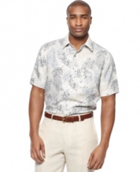 Everything will fall into place when you start your look with this leaf print shirt from Tasso Elba.