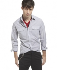 Fall in line this season. This striped shirt from Kenneth Cole Reaction is a classic-cool addition every guy needs.