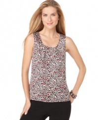 Lightly pleated but fully printed-this top from Tahari by ASL features a striking animal print allover and a few pleats at the neckline for a flattering fit.