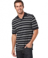 Ante up with the classic, handsome polish of this sleekly striped polo shirt from Club Room.