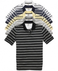 In a crisp, sporty stripe, this polo shirt from Club Room is a classic that will never go out of style.