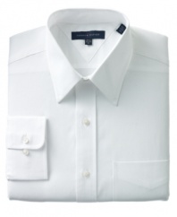 Versatile enough for any suit or pair of dress pants, this well-constructed Tommy Hilfiger shirt makes a great addition to your office wardrobe.