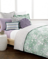 Elevate your space with fresh and casual style that lasts from morning till night. The Shadow Blossom comforter set from Style&co. features flowing waves of printed florals with a touch of chic embroidery on a calming green ground. Reverses to an allover speckle pattern in gray and white.