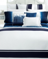Fall into soft blue with Indigo Modern bedding from Lauren Ralph Lauren. The ombré patterned comforter features a rich blue gradient ground cotton. The stripe comforter features white dobby fabric comprised of natural linen that is woven into a classic stripe pattern. Coordinate with accents from either collection for a pure oasis of calming design. (Clearance)
