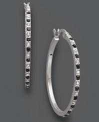 A hint of sparkle makes a huge impact on these traditional hoop earrings. Crafted in sterling silver, hoops feature round-cut white and black diamond accents. Approximate diameter: 1-1/8 inches.