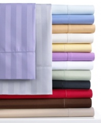 Embedded in luxury, the Damask Stripe extra deep sheet set accommodates growing mattress sizes in classic colors with 500-thread count Pima cotton. Hemstitch detailing on pillowcases and flat sheet.