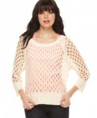 An allover open knit makes this sheer Kensie sweater an a hot layering piece for spring -- perfect for adding on-trend texture to your outfit!