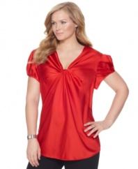 Land a polished look with Rafaella's short sleeve plus size top, finished by a knotted front-- it's an Everyday Value!