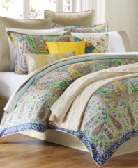 A delicately embroidered border upon a solid ground in this European sham offers a toned down addition to the bold print and palette of the Scarf Paisley comforter sets.