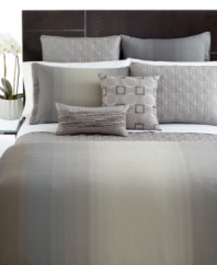 Decidedly luxurious, Hotel Collection's Ombre Stripe duvet cover offers a modern look of serene sophistication with graduating stripes on yarn-dyed Pima cotton. Featuring invisible zipper closure; reverses to solid.
