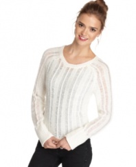 Toasty meets edgy in this sweater from JJ Basics that boasts a ton of cool shredding! Layer it with a fitted tank for a style that generates heat!